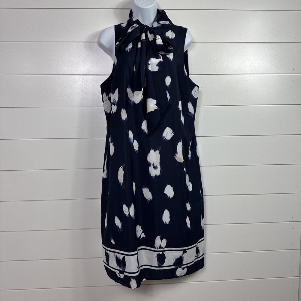 Banana Republic Sleeveless Midi Dress Navy Blue Abstract Print sz Large Tall